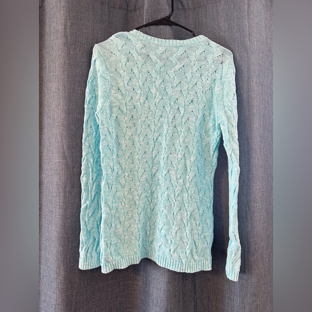 Appleseed's Cable Knit Pullover Sweater Women’s Sz Small Blue And White Cotton - Picture 2 of 8